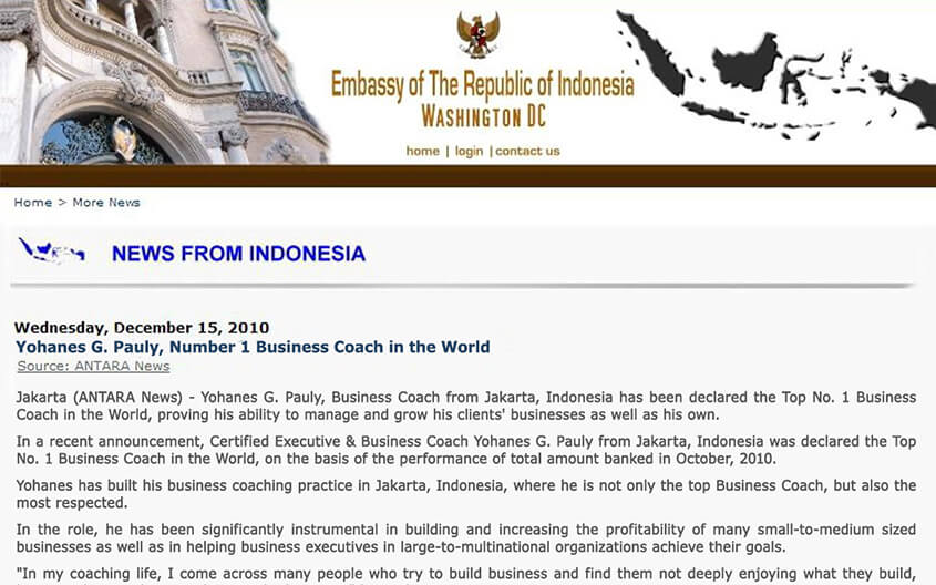 Coach Yohanes G. Pauly, Number 1 Business Coach in the World Featured - Gratyo.com