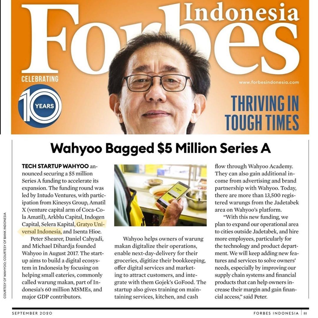 Masuk Forbes Indonesia, GRATYO Investasi Bisnis di Start-up Series A
